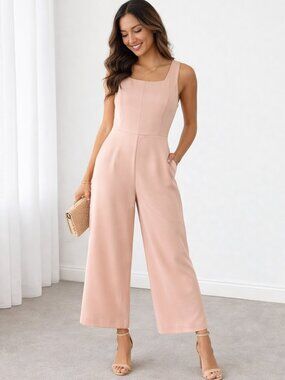 Shinestar Blush Pink Wide Leg Jumpsuit Tie Back Cutout Size Large